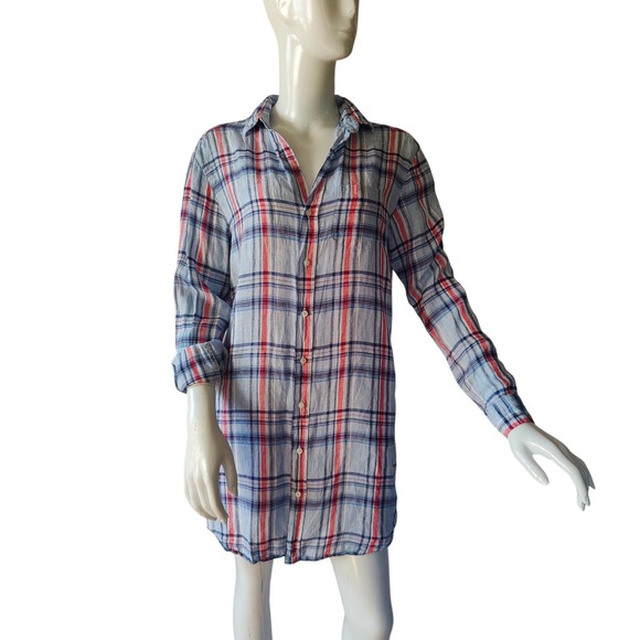Frank & Eileen Dresses & Skirts - Frank & Eileen Mary Italian Linen Shirt Dress Plaid Shift XS Tunic Coastal Boho